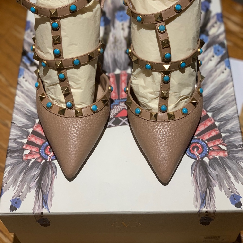 Valentino Leather Rockstud Turquoise Stone Pumps - Picture 4 of 8